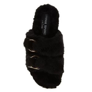 J/SLIDES URBAN SPORT BABEE FAUX FUR SLIDES SLIPPERS BLACK SIZE 9 NWOT